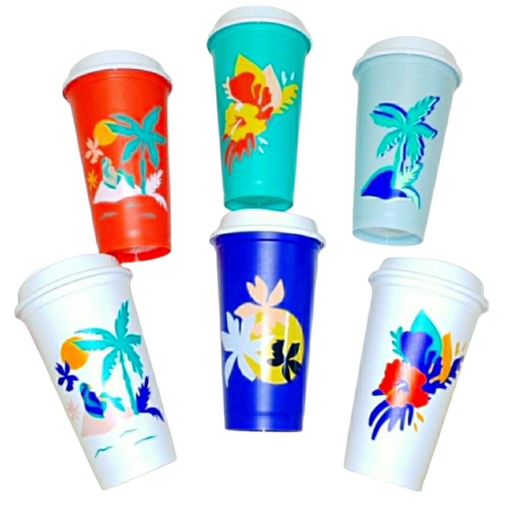 Starbucks 6 Pack Tropical Island Hot Cups Summer 2020 NEW Beach Hawaii Tumbler